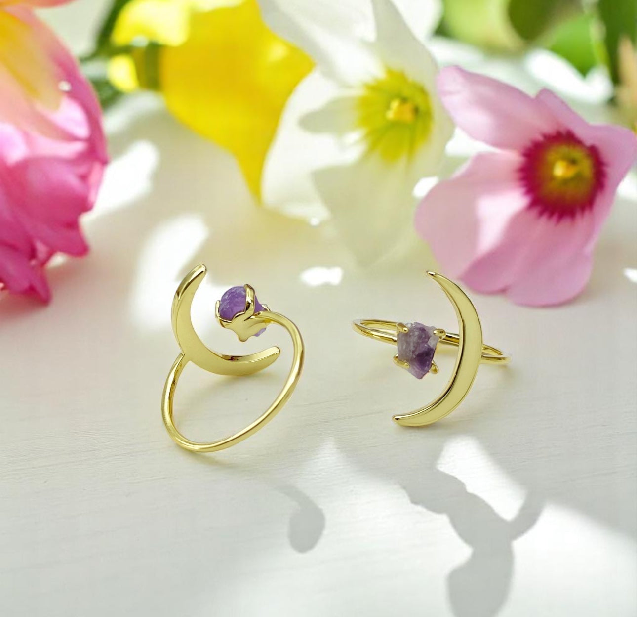 Gold Moon Amethyst Ring – Dream in Violet