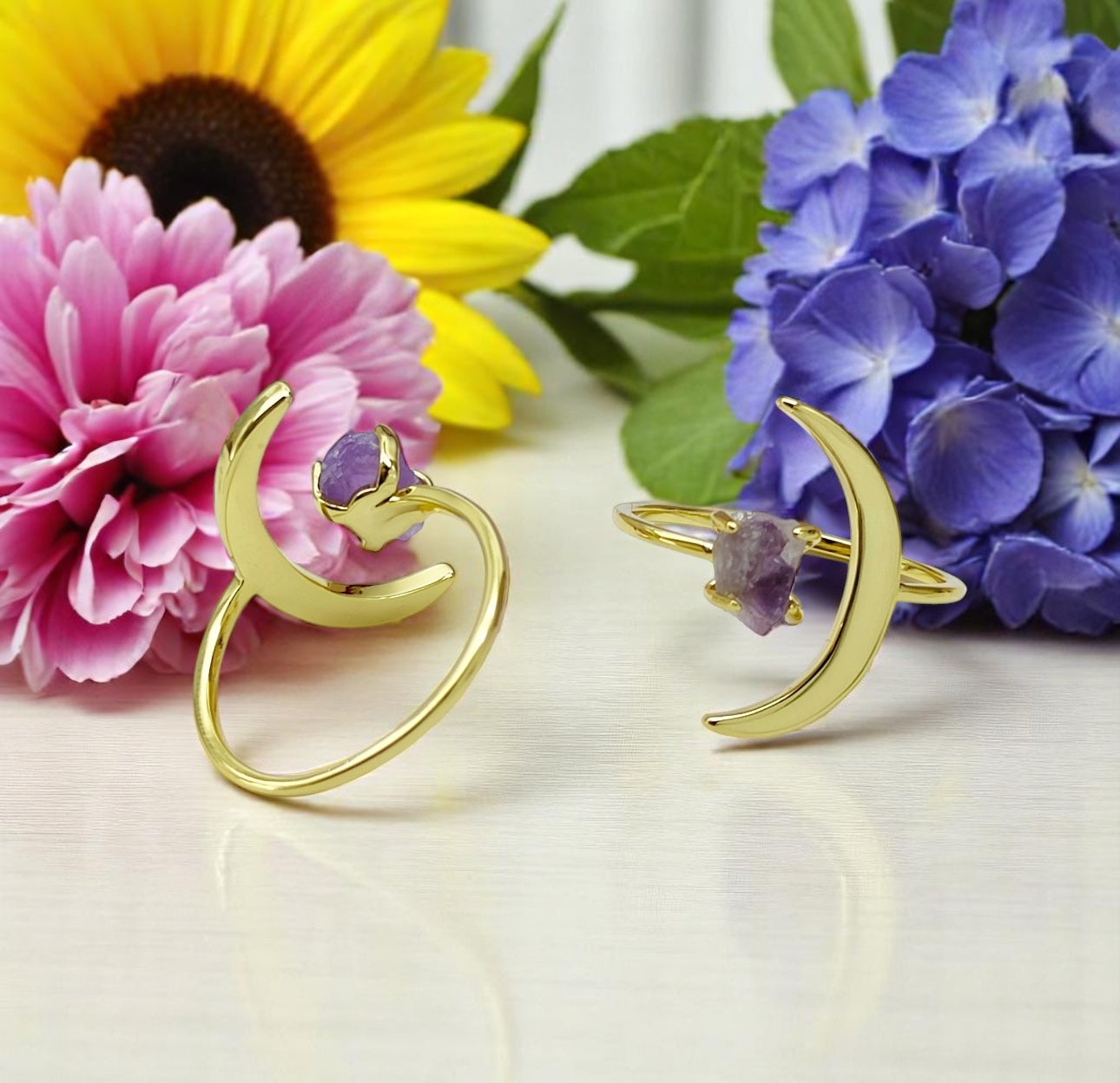 Gold Moon Amethyst Ring – Dream in Violet